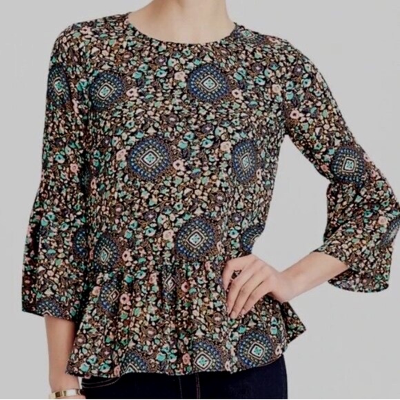 J. Crew Tops - J. Crew women’s geometric Multicolor Floral peplum top Blouse size small EUC
